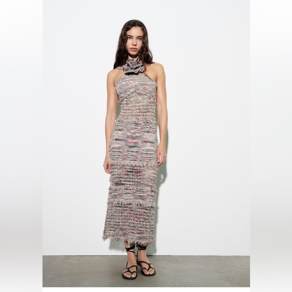 Zara Frayed Knit Halter Dress size M